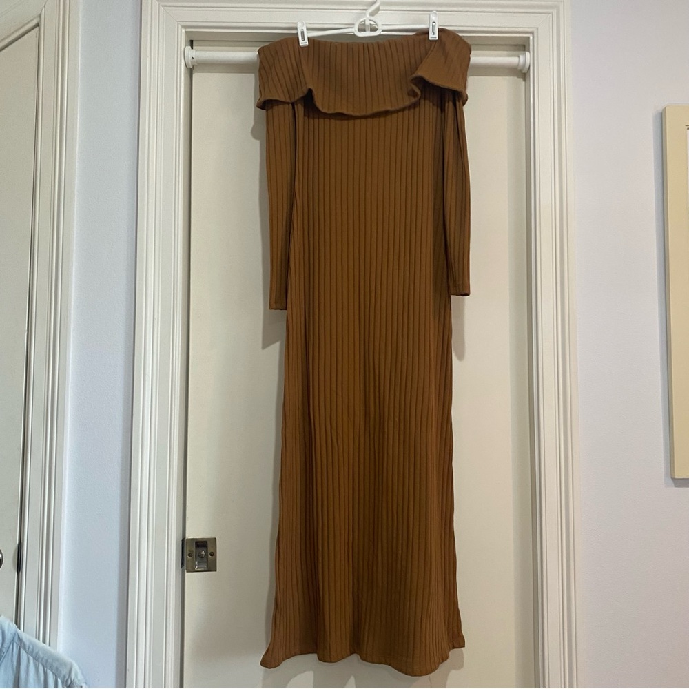 Oldnavy Brown Off-Shoulder Ribbed Dress